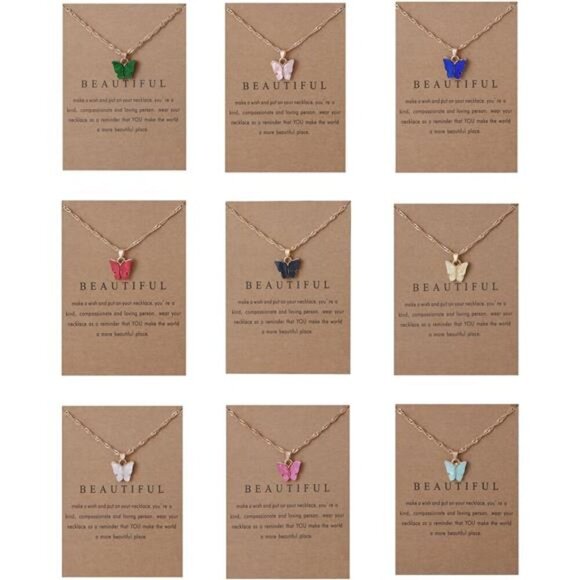 Rrdaily 9 Pcs Dainty Colorful Butterfly Pendant Necklace Set for Women,Bohemian - Picture 1 of 7